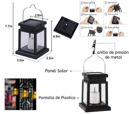 2 Faroles Solar Colgante con Vela Calida