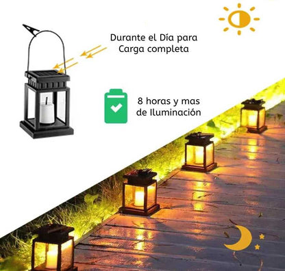 2 Faroles Solar Colgante con Vela Calida